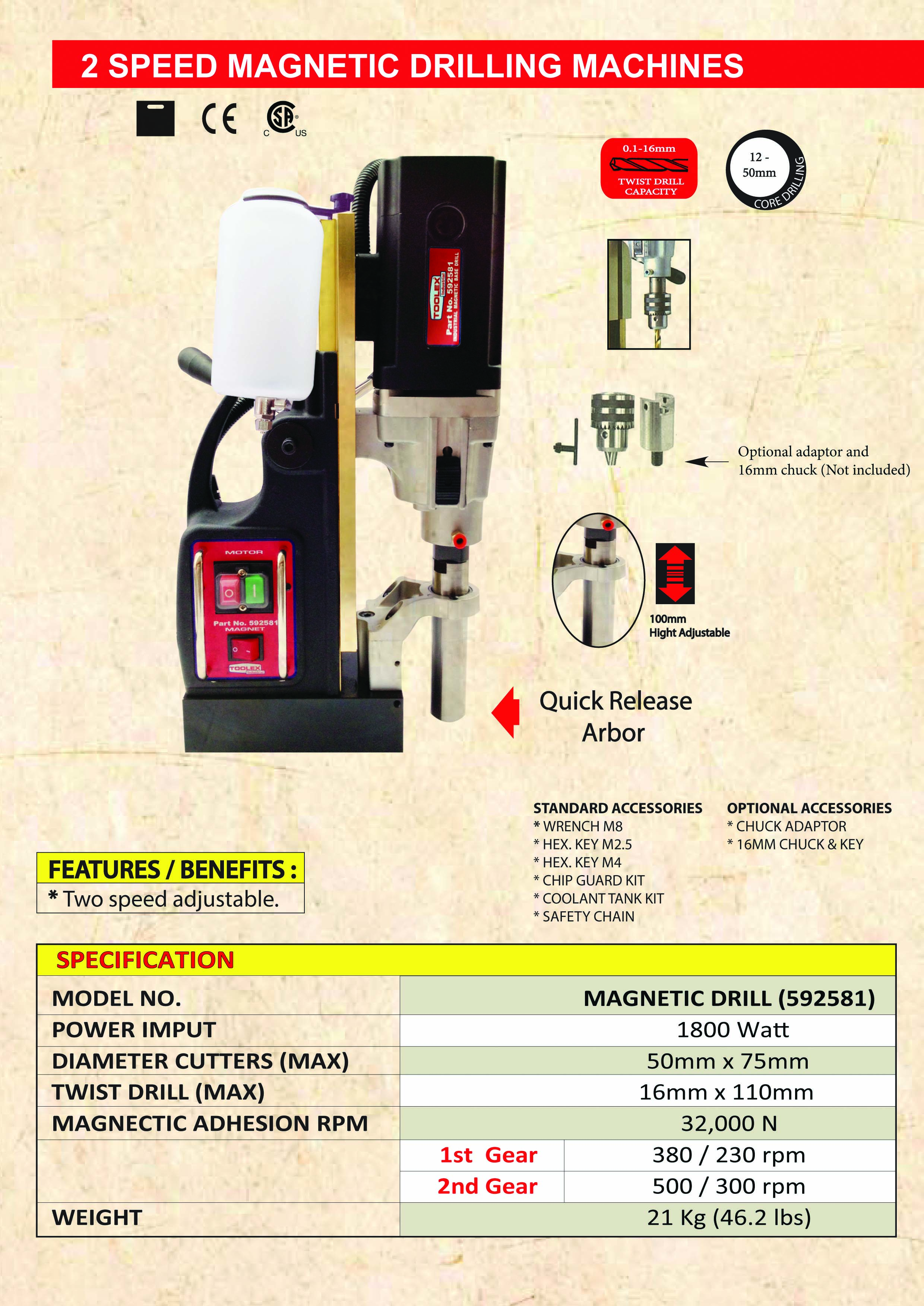 50mm x 75mm 2 speed Toolex Mag Drill