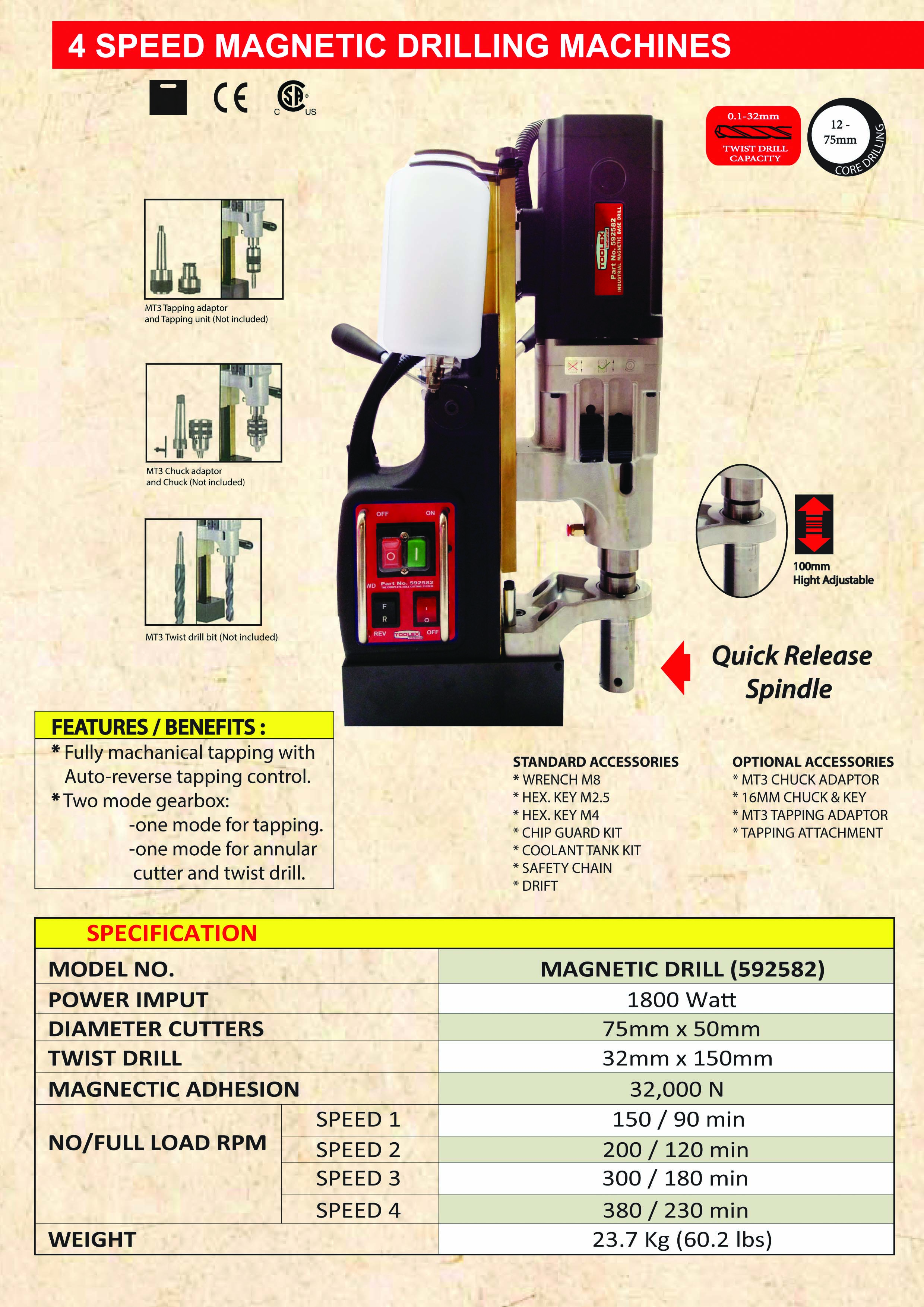 75mm x 50mm 4 speed Toolex Magnetic drill and Tapping Machine